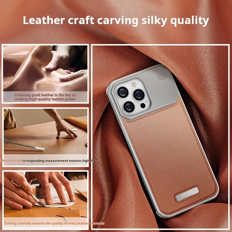 Luxury Leather Metal Phone Case